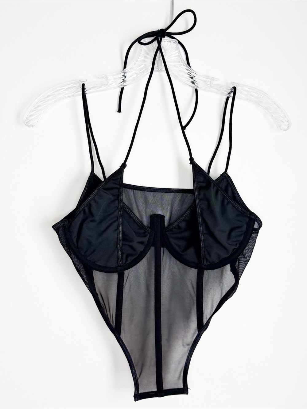 Sheer Black Mesh Underwire Bodysuit